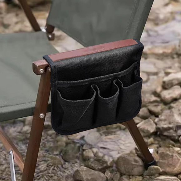 Organizador de reposabrazos para silla de camping SHINETEC – Bolsa lateral para sillas de playa, funda para silla plegable al aire libre con 4 bolsillos (33 cm L × 25,5 cm A)
