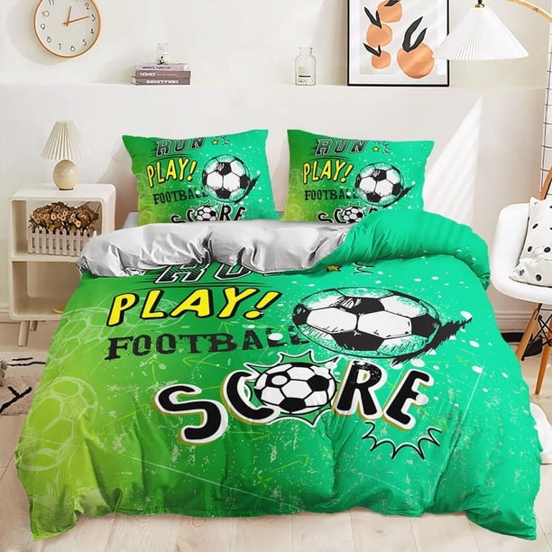 Football World Cup Sports Print Quilt Duvet Cover Set Children Soft Super 3-Piece Bedding Set