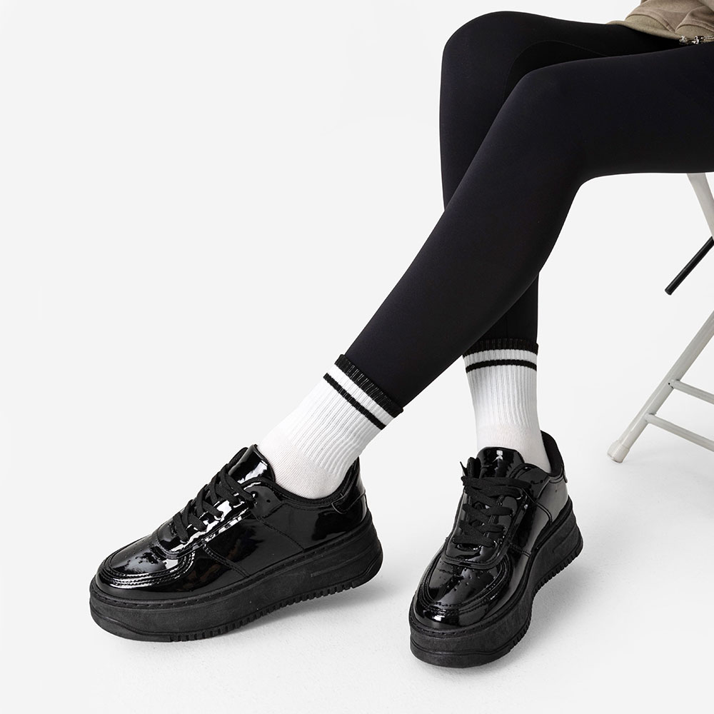 Zapatilla Plataforma Charol Mujer Negro Weide Lt132 Mujer