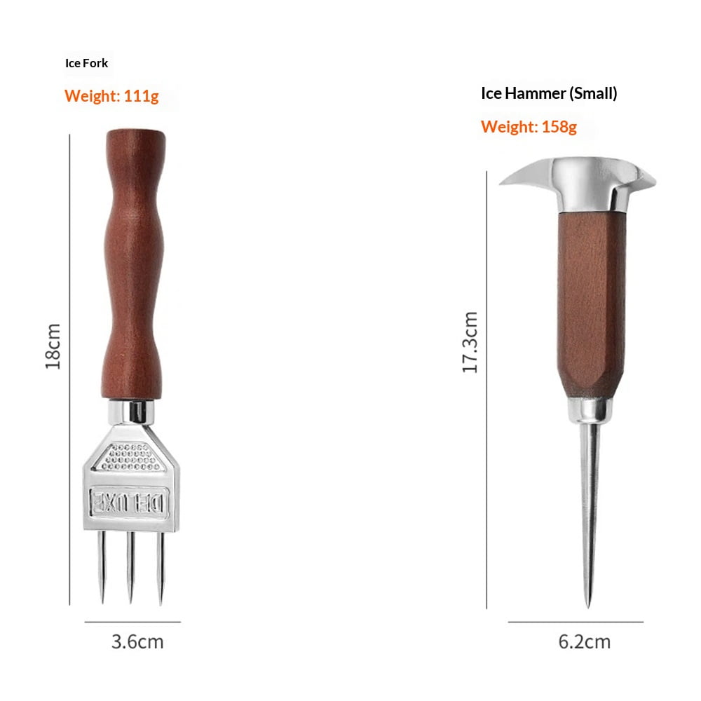 Xusx111 - Juego De Selección De Hielo De Trituradora De Hielo De Acero Inoxidable De 2 Con Mango De Madera, Trituradora De Hielo De Estilo Japonés Ideal Para Bares Y Hogares