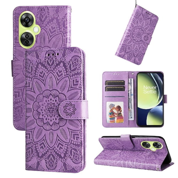 Funda tipo cartera FOXDOCK para OnePlus Nord N30 , diseño girasol en relieve, cuero PU, cierre magnético, soporte y tarjetero