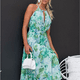thumbnail image 3 of Vestido floral para mujer, largo de verano, cuello en V, estilo bohemio, elegante, de cintura alta, informal, vintage, para playa., 3 of 5