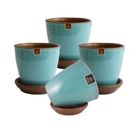 Pottery - Set De 4 Maceta Zafiro 14Cm Esmeralda Y Sus Platos