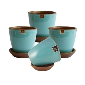 Pottery - Set De 4 Maceta Zafiro 14Cm Esmeralda Y Sus Platos