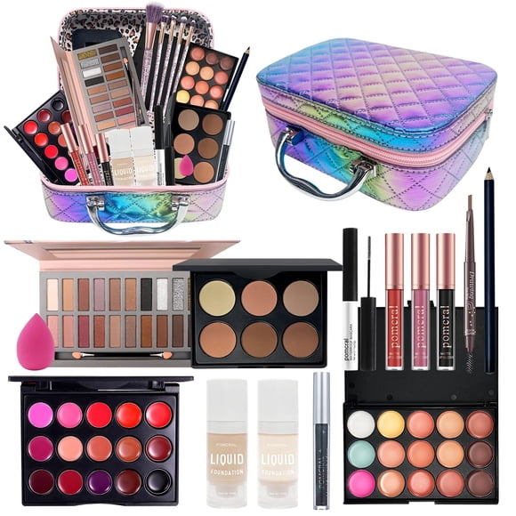 Kit de maquillaje Pomcral Travel con funda para niñas de 5 a 12 años y mujeres