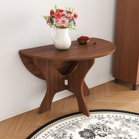 M&Ms - 43 In Folding Dining Table For Small Spaces, Mdf Table With Walnut Veneer, Space Saving Foldable Kitchen Table For Indoor And Outdoor Use