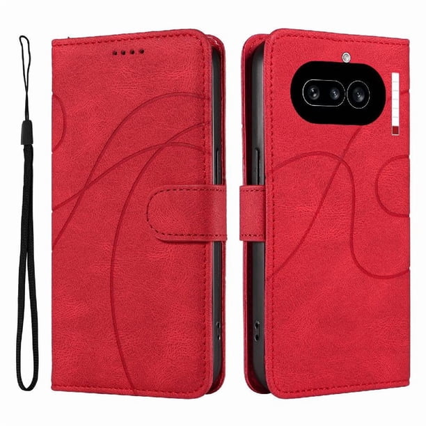 Funda tipo cartera con tapa para Nothing Phone 4A con tarjetero, soporte y cubierta magnética Rojo