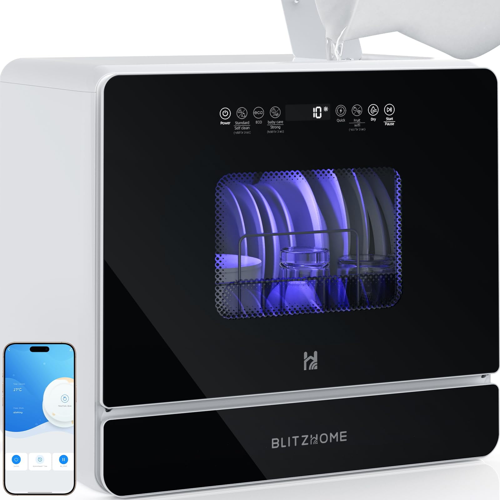 Depósito De Agua Portátil Blitzhome Wifi Para Encimera De 5.2 Litros