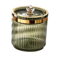 Ioensy - Tarro De Soporte De Bola De Hisopo De Algodón De Maquillaje Con Tapa Para Tocador De Escritorio De Encimera Verde