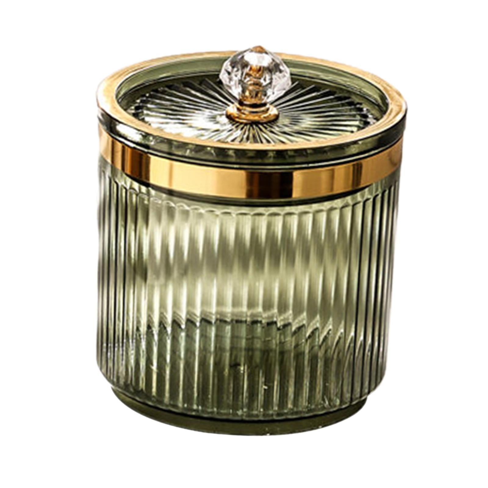 Ioensy - Tarro De Soporte De Bola De Hisopo De Algodón De Maquillaje Con Tapa Para Tocador De Escritorio De Encimera Verde