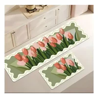 Casadeliacl - Alfombra De Cocina Antideslizantes Y Lavables Verde Con Rosado Flores