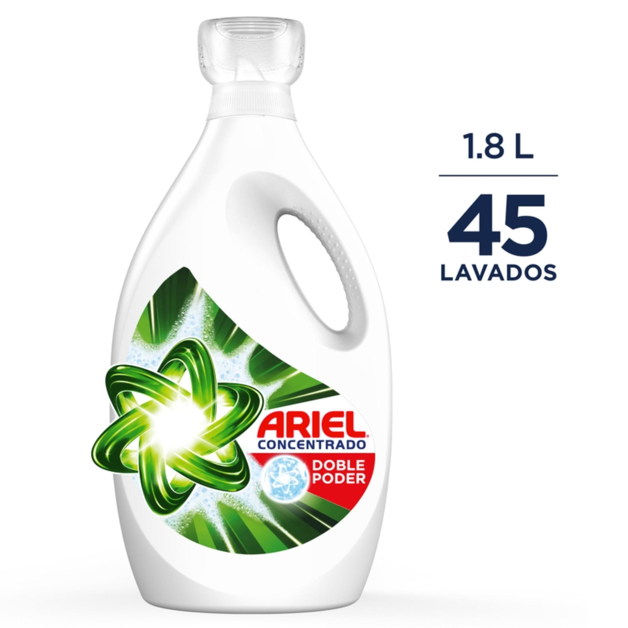 Ariel - Detergente Líquido Doble Poder Concentrado Para Ropa Blanca Y De Color Botella
