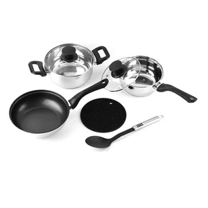 Genérico - Batería Marmicoc De 7 Piezas, Ollas De Acero Inoxidable, Color Plateado