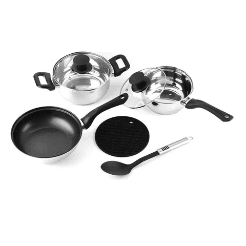 Genérico - Batería Marmicoc De 7 Piezas, Ollas De Acero Inoxidable, Color Plateado