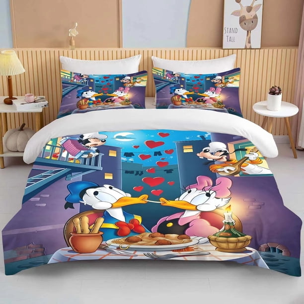 Donald Duck and Daisy cartoon animation 3D digital printing bedding set soft polyester duvet cover pillowcase bedroom decoration Bed Sheets