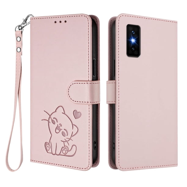Funda Billetera con Relieve de Gato para Infinix GT 30 Pro, Rosa