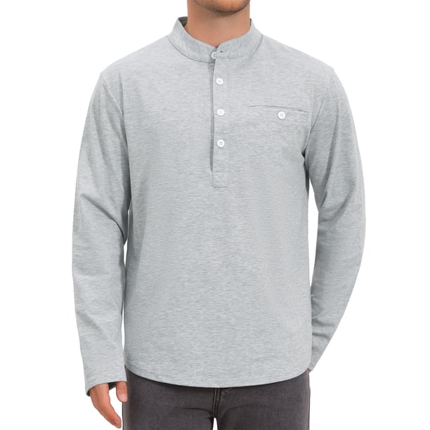 INSPIRE CHIC Camisetas Henley de Hombre de Manga Larga con Bolsillo en el Pecho y Botones Camiseta Casual XL Gris Claro
