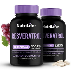 Emetres - Pack 2 Resveratrol Nutrilife 120 Capsulas Antioxidante Antiedad Circulación Vitamina C Sin Azucar Vegano Sin Sabor