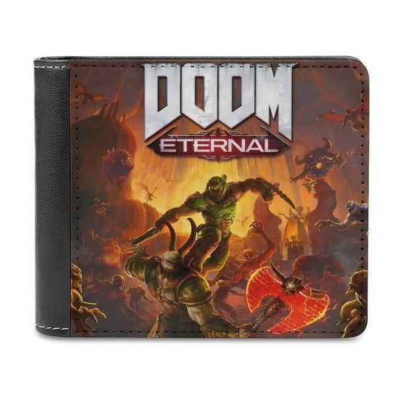 Doom Eternal Cartera de Cuero PU para Hombres, Tarjetero Bifold Delgado, Cartera Minimalista de Cuero Sintético Suave