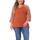 thumbnail image 1 of Agnes Orinda Blusa de Mujer Talla Grande para Escuela y Universidad Casual Floral Cuello en V Mangas Raglán 3/4 para Comodidad Estilosa y Uso Diario 2X Marrón, 1 of 6