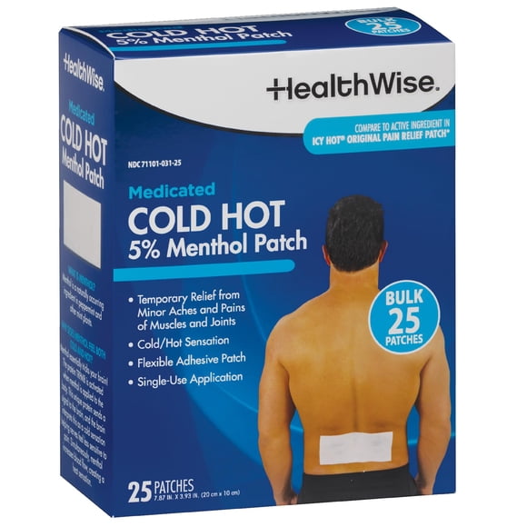 Parche de mentol medicinal HealthWise Cold Hot, 25 unidades