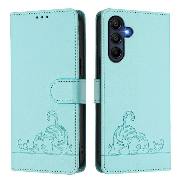 Funda tipo cartera FOXDOCK para Samsung Galaxy A56 con soporte, ranuras, RFID, diseño de gato