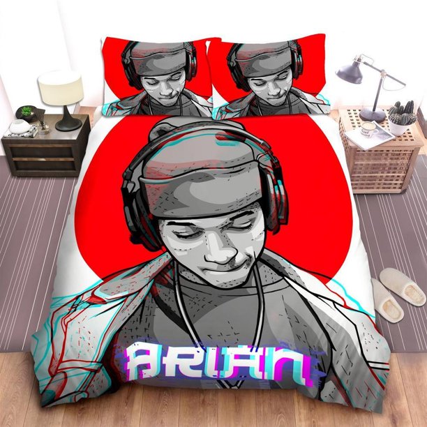 Swag Black Boy Listening To Music Afro Boy Custom Name Quilt Duvet Cover Set3-Piece Bedding Set