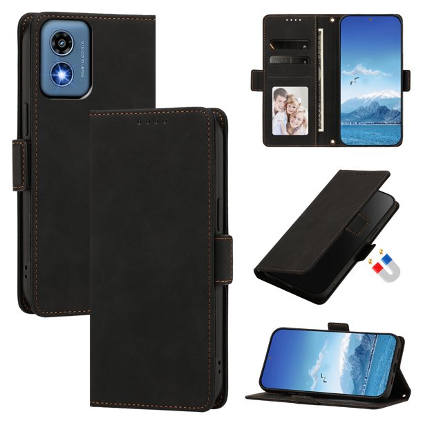 Funda Billetera Delgada para Motorola Moto G Play 5G 2024 con Ranuras y Soporte Negro