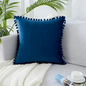 Todo Hogar Santiago De Chile - Cojín Terciopelo Con Pompones 45X45 - Azul