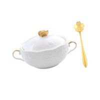 Magideal - Ensalentador De Cerámica, Tazón De Sopa De Cerámica Con Manijas, Tazón De Sopa De Cebolla Francesa De 98 5, Tazón Para Servir Para Guarniciones, Chile Mango De Cubierta Dorada