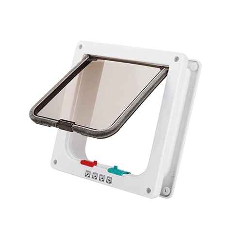 Magideal - Puerta Duradera Para Mascotas, Puerta Para Perros, Suministros Para Mascotas Con Cerradura De Seguridad De 4 Vías, Puerta Con Solapa Para Perros Y , Blanco