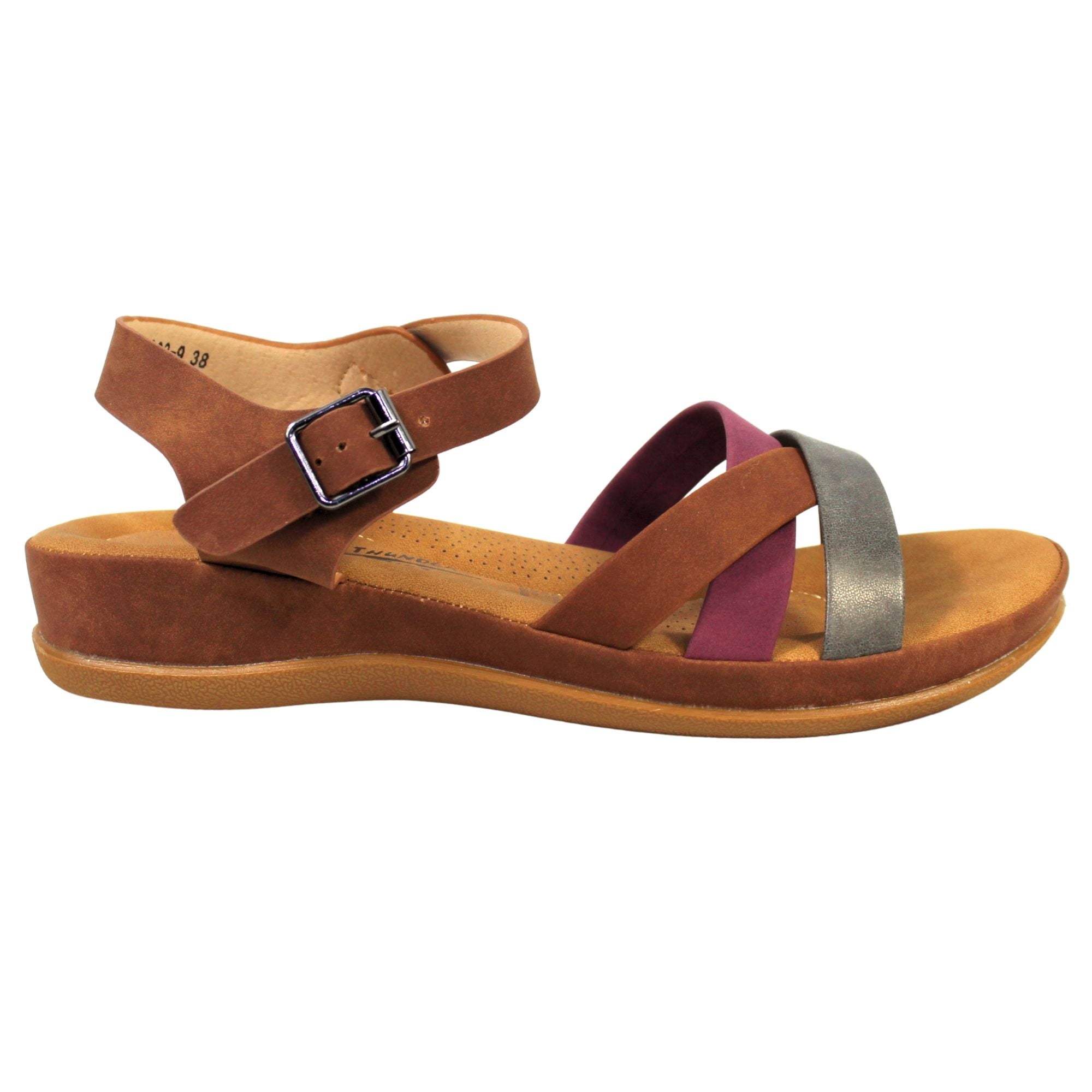 Megabazar Spa - Sandalias Baja Mujer Con Hebilla Para Verano 12363 Chocolate