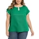 thumbnail image 1 of GRACE & GRANDEUR Blusa de Mujer Talla Grande Cuello Redondo con Abertura de Color Contraste Manga Corta Casual de Verano 2X Verde, 1 of 7