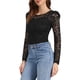 thumbnail image 4 of INSPIRE CHIC Blusas de Mujer con Mangas Largas Abullonadas Semi Transparentes de Encaje Floral M Negro Plata, 4 of 6