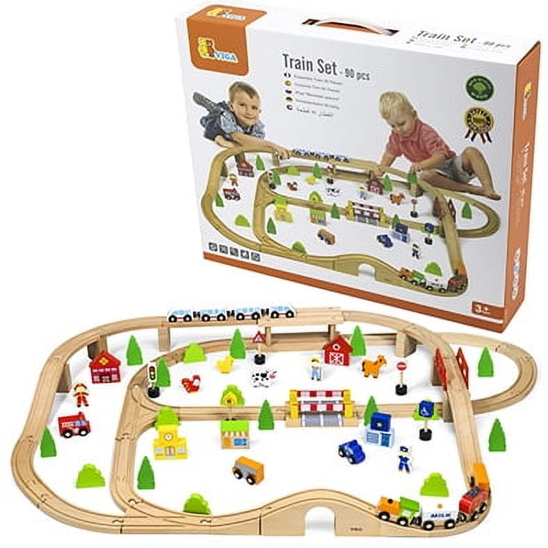 Viga - Juguete Madera Pista De Trenes Con Accesorios