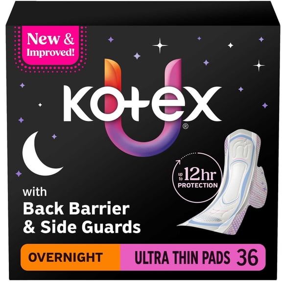Toallas Kotex Ultra Thin Overnight 36 con Alas Absorción Alta