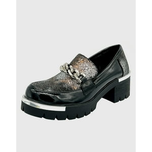 Danicolle Calzado - Mocasin Para Mujer Con Taco Y Cadena Negro