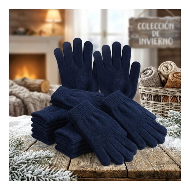 Pack 12 Guantes De Lana Térmicos Para Niños - Invierno Suave Color Azul Marino