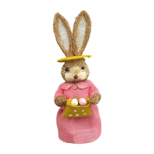 Magideal - Figura De Conejo De Pie, Tejida En Paja, Estatua De Liebre, Escultura Animal, Artesanía, Accesorio Fotográfico Para Oficina, Escritorio, Jardín, Decor Niña Sombrero