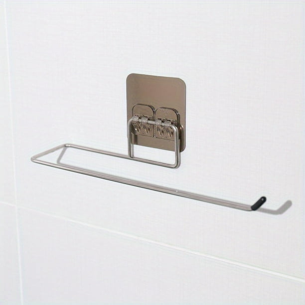 1pc, Household Toilet Paper Towel Rack Holder, Stainless Steel Punch Free Kitchen Plastic Wrap Holder, Hanging Rack Wall Mount