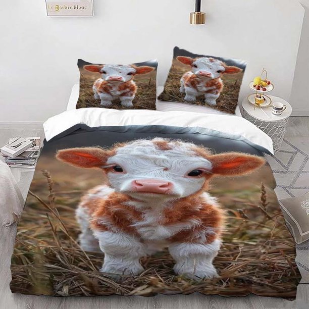 Calf Art Image Theme Bedding Set | Includes 1 Duvet Cover and 2 Pillowcases Soft and Comfortable Suitable for All Seasons