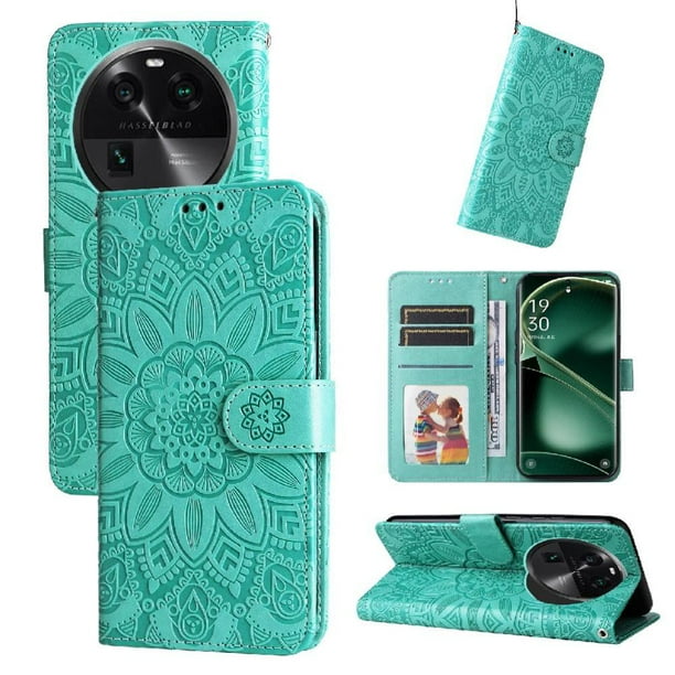 Funda tipo cartera FOXDOCK para OPPO Find X6 , diseño girasol en relieve, cuero PU, cierre magnético, soporte y tarjetero