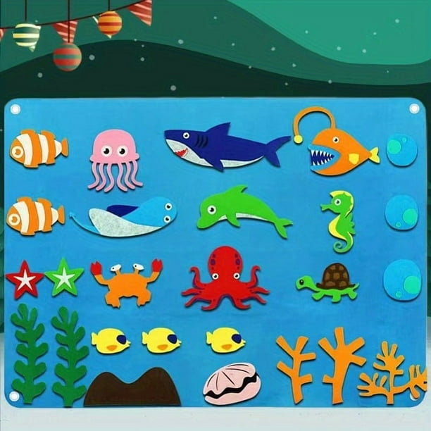 Craft Story Felt Board Story Set Animals Story Toys Figures Teaching Wall Flannel Board Early Learning Interactive Play Kit Wall Hanging Gift For Toddlers Kids (Starry Sky And Ocean)
