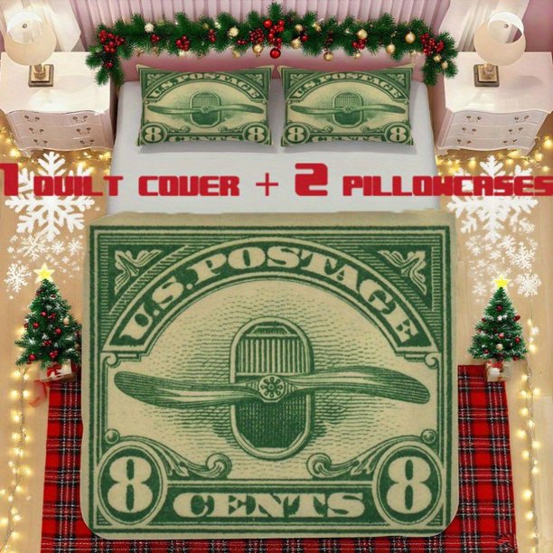 3pcss 1923-8C Radiator And Propeller Dark Green Three-Piece Soft Printed Bedding Set Polyester Fabric