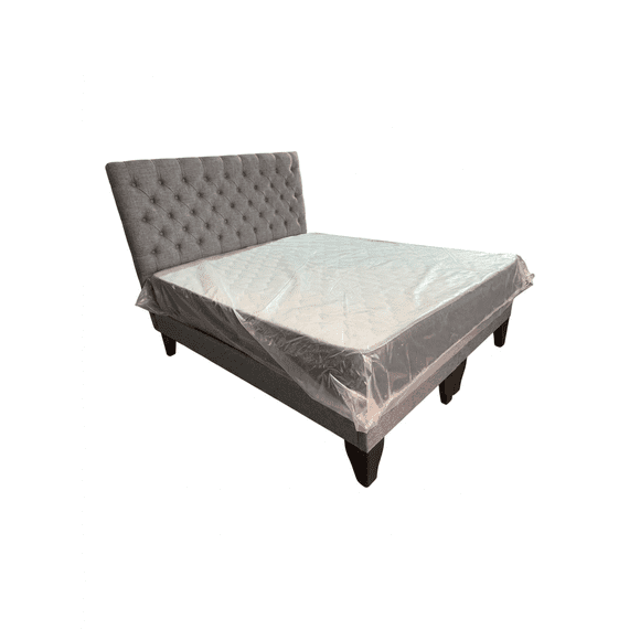Cama 2 Plazas Gris Medio Europea Incluye Base + Respaldo + Colchon Semi ortopedico