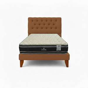 Vitelio - Cama 1.5 Plaza Cafe Capitone + Colchón Ortopedic