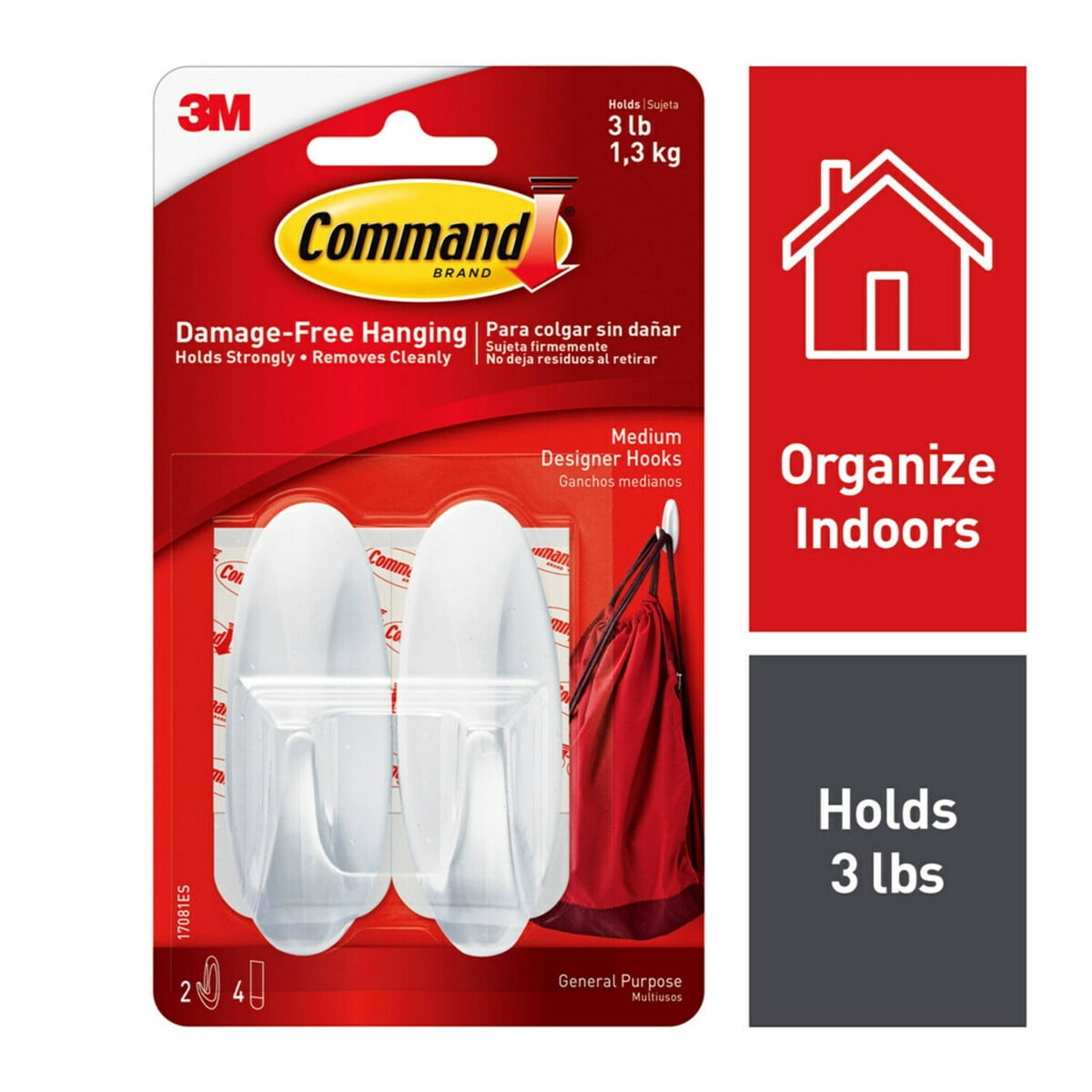Ganchos Adhesivos Command Medianos Blancos 3m 2 Unidades 1,3kg