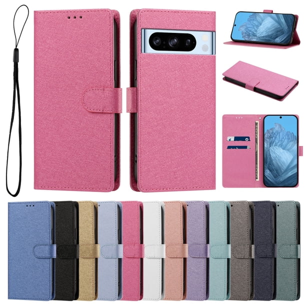Funda Cartera de PU para Google Pixel 8 Pro con Tarjetas, Rojo Rosa