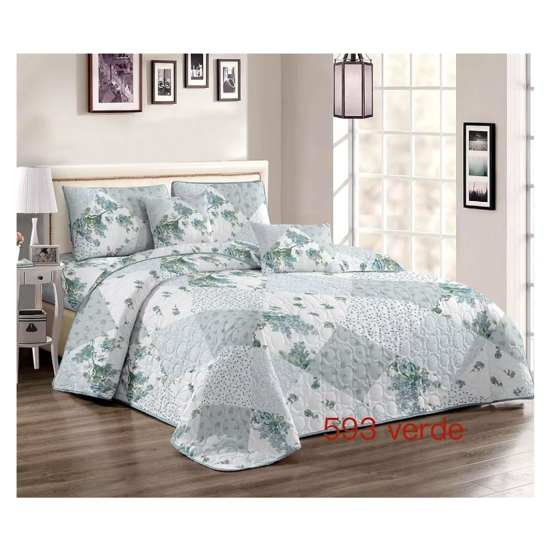 Genérico - Cubrecama Quilt Verano 2 Plazas - Patchwork Verde 593