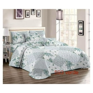 Genérico - Cubrecama Quilt Verano 2 Plazas - Patchwork Verde 593